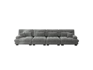 Canapé droit, canapés 4 places confortables avec assise profonde, chenille, gris