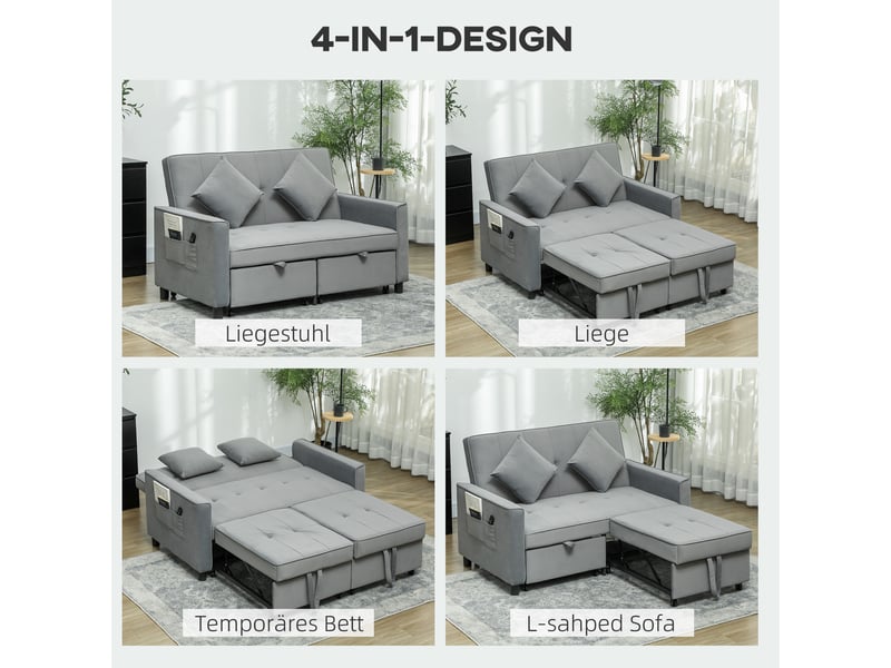  Canapé-lit convertible 2 places 4 en 1 en tissu avec coussins gris 140,5x90,5x89 cm  - Conforama E