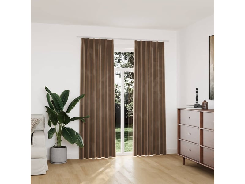  Lot de 2 rideaux occultants, rideaux black-out avec crochets velours beige 140x225 cm cf44893  - Conforama B