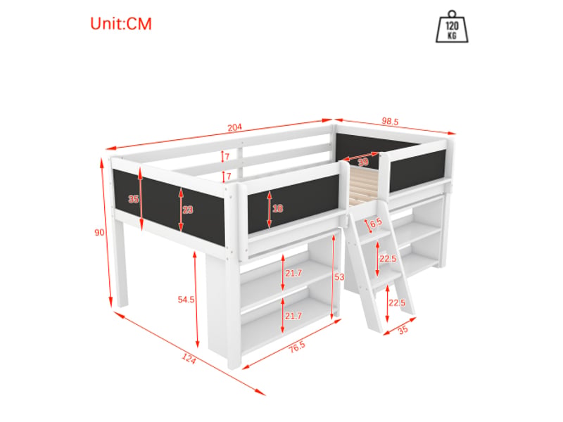  Lit mezzanine 90x200 cm coloris blanc pin lit enfant blanc - Conforama C