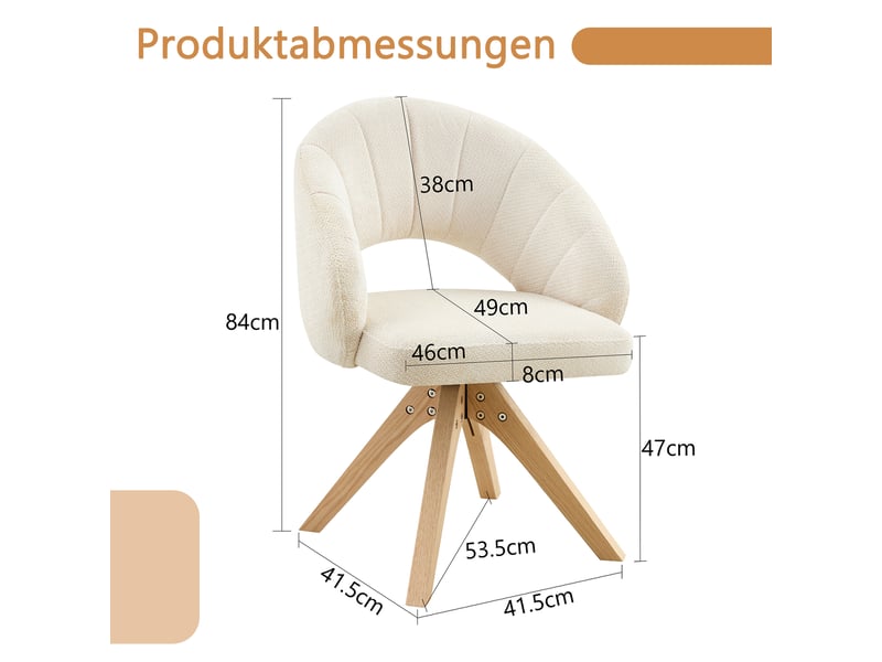  Chaises de salle à manger lot de 2 pivotantes  - rotation 360°, dossier enveloppant, tissu et bois massif blanc  - Conforama D