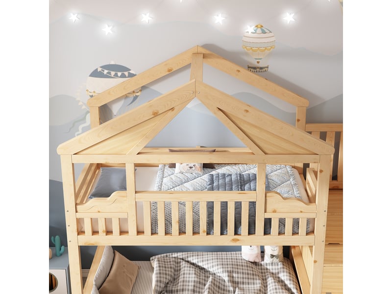 Lit superposé maison 90x200140x200 cm en bois naturel Fay Lum - Conforama E