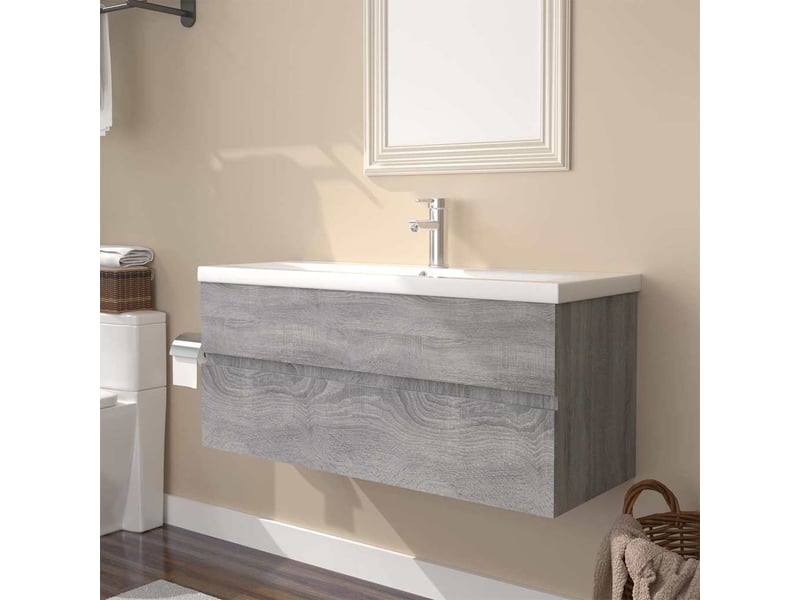  Meuble lavabo avec bassin intégré, armoire de salle de bain sonoma gris bois d'ingénierie cf65567  - Conforama B