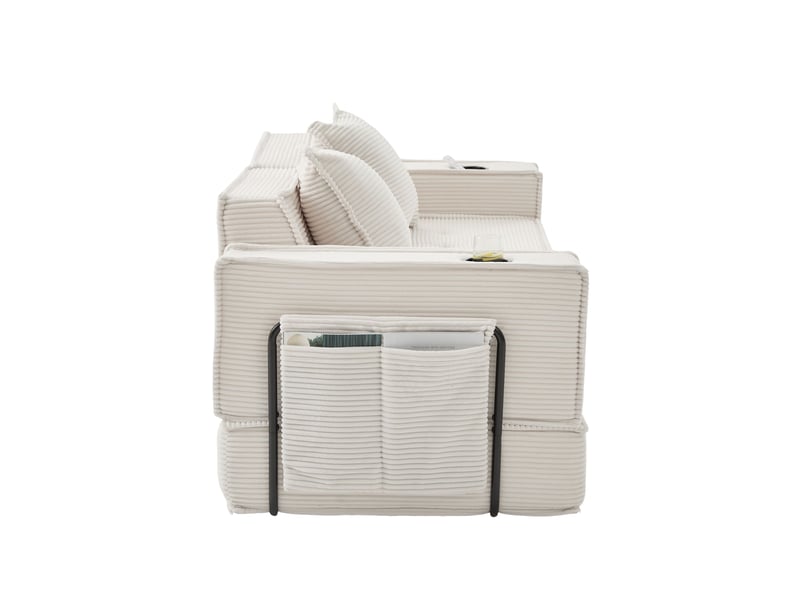 Canapé convertible, canapé-lit – en tissu, porte-gobelets, avec rangement, avec pouf, 2 places - Conforama B