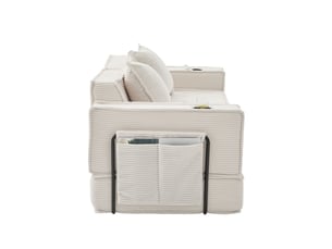 Canapé droit fixe <strong></strong> <strong></strong> 2 places Velours côtelé beige avec coffre de rangement
