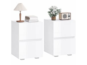 Ensemble de 2 tables de chevet étroites avec 2 tiroirs et façades blanches brillantes