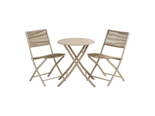 Set bistro arcas 3 pièces en corde et acier taupe — 2 chaises et 1 table