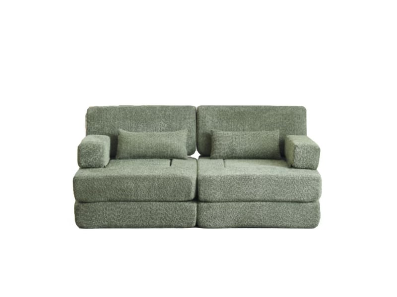  Lot de 2 canapés en chenille et fer, 4 modules pliables, dossiers hauts, avec attaches et fonction couchage  - Conforama A