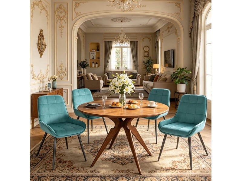 Chaise de salle à manger lot de 4 avec dossier ergonomique et assise rembourrée en tissu turquoise 43 × 52,5 × 81,5 cm - Conforama B