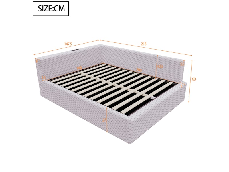  Lit double 140x200 cm avec coffre hydraulique, led, usb, type-c et velours gris  - Conforama C
