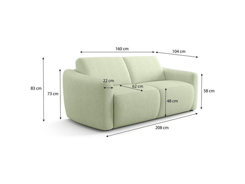 Canapé droit convertible 3 places en tissu chenille vert sauge - ouverture express - suzie Suzie - Conforama D