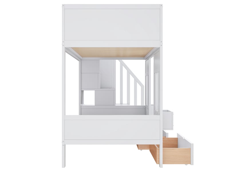  Lit mezzanine enfant,90x200 cm,avec escalier et rangements,mdf,blanc  - Conforama E