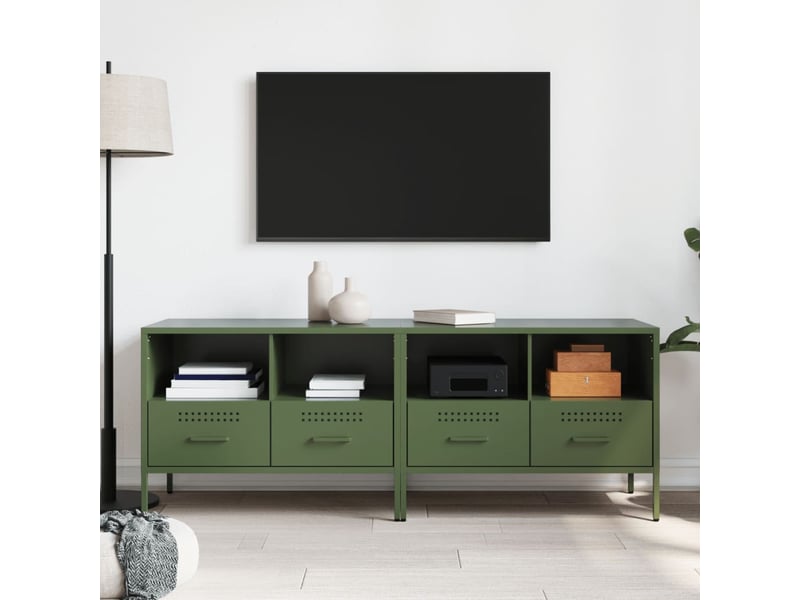  Lot de 2 meuble tv bas salon vert olive 68x39x50,5 cm acier  - Conforama C