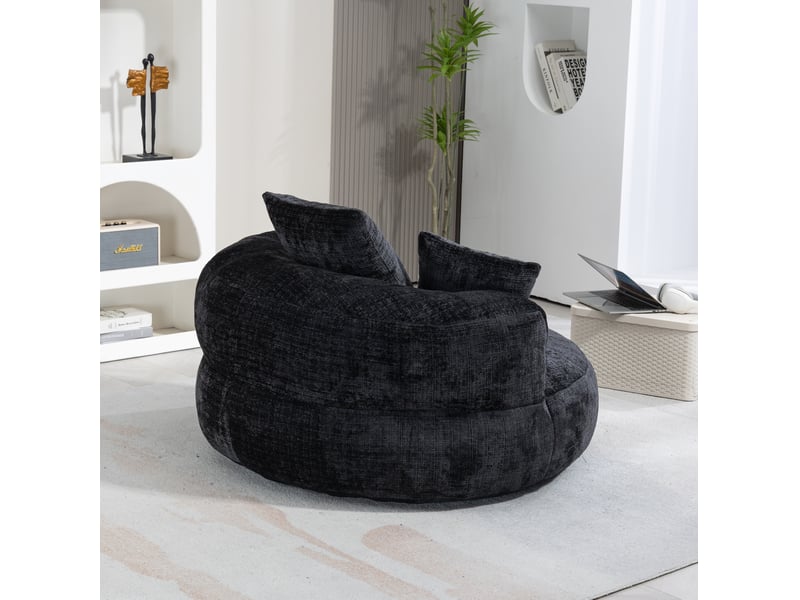  Fauteuil poire 1 place en chenille noire avec 3 coussins  - Conforama E