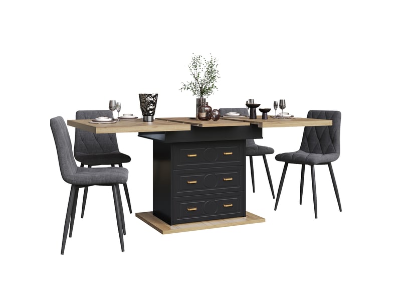  Table de cuisine rectangulaire avec allonge noir+naturel - 80x110-140max.cm mdf table bicolore - Conforama A