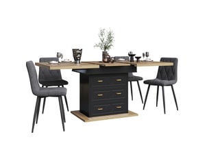 Table de cuisine rectangulaire avec allonge noir+naturel - 80x110-140max.cm mdf