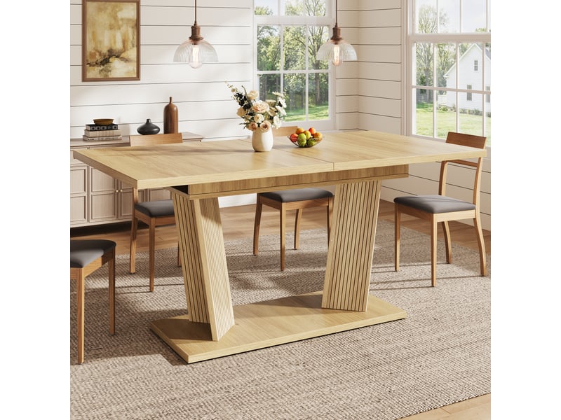 Table extensible de salle à manger - lpospi - pied stable, patins réglables mdf marron naturel 120-160 × 80 × 76 cm - Conforama B