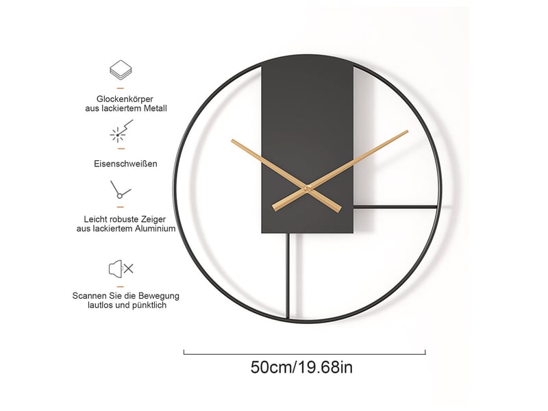  Horloge murale industrielle rétro 50 cm en métal gris mouvement silencieux décoration intérieure chicfurn  - Conforama C