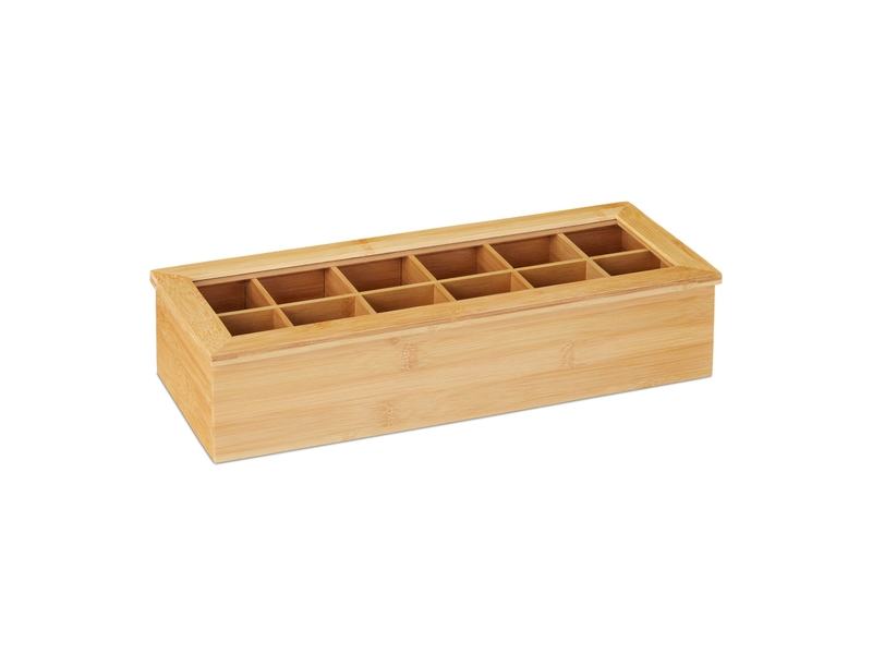  Boîte de rangement thé 12 compartiments pratique design épuré 30 x 20 x 10 cm en bambou naturel 13_0009017  - Conforama A