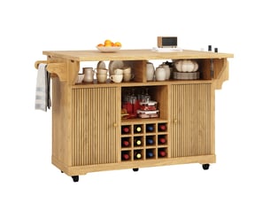 Desserte de cuisine mobile avec étagères réglables et porte-bouteilles pour salle à manger en mdf bois naturel