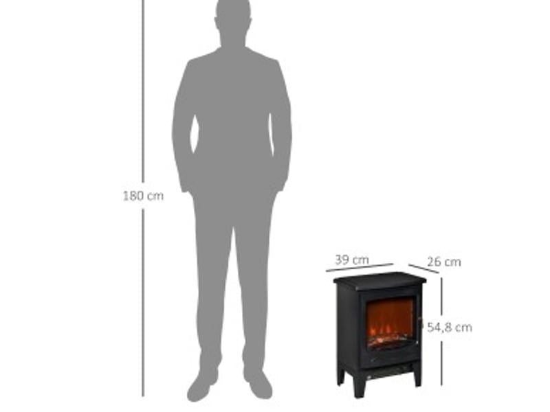  Cheminée électrique 39x26x54,8 cm noire en acier, flammes led et 2 niveaux de chauffe 900 w et 1800 w  - Conforama C