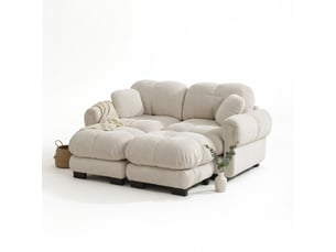 Canapé modulable 2 places en forme de u, en tissu chenille, avec ottomane mobile, kaki clair