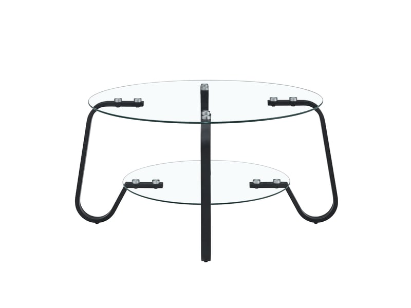  Table basse ronde industrielle noire – structure métal et double plateau en verre trempé – ø 80 x h 45 cm  - Conforama A