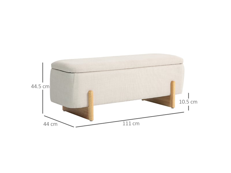  Banc coffre 111x44x44,5 cm, banc de lit, rangement discret, assise moelleuse, meuble chambre et salon, polyester, beige  - Conforama C