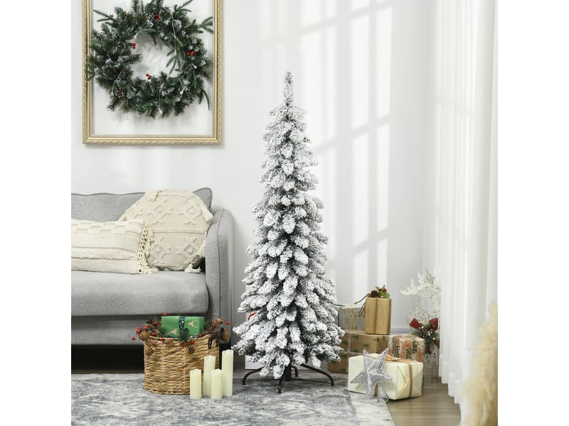  Arbre de noël artificiel avec support en acier 253 branches enneigées socle pliable hauteur 135 cm vert  - Conforama B