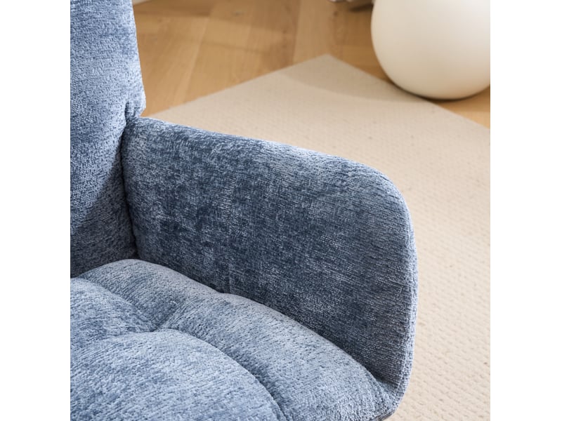 Fauteuil à bascule 63x92x89 cm bleu en tissu chenille, avec repose-pieds et poche de rangement pour salon - Conforama E