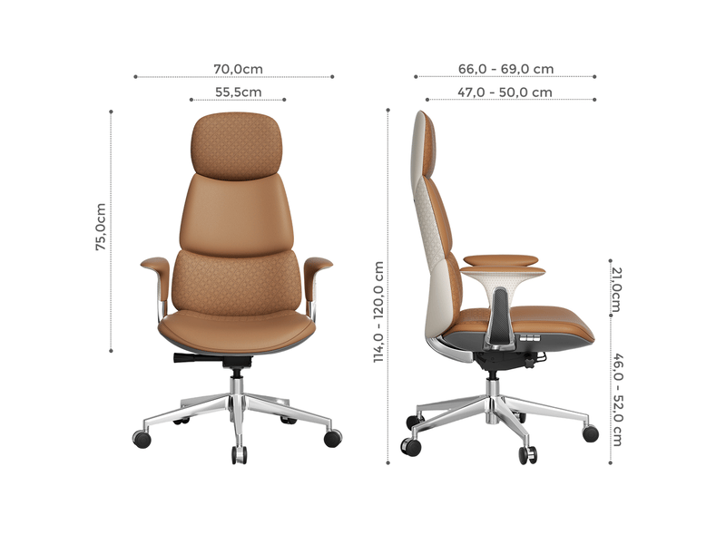  Fauteuil de bureau 70 x 66 x 114 cm marron en cuir de bovin, inclinaison réglable à 135 degrés  - Conforama B