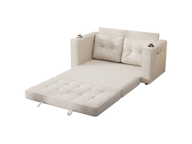  Canapé convertible - 141×79×93cm, canapé-lit double beige, triple extensible, dossier amovible, 141 x 79 x 93 cm  - Conforama B