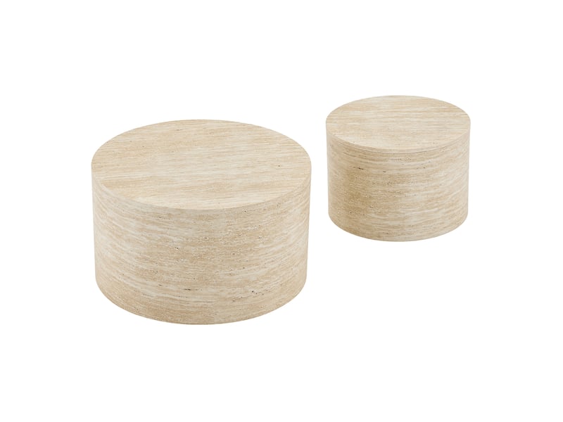 Lot de 2 tables basses gigognes rondes avec rangement, aspect bois naturel en mdf, table d'appoint pour salon, ø 62,8 cm et 44 cm - Conforama A