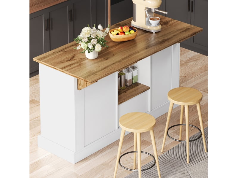  Desserte de cuisine avec 1 tiroir, 3 tiroirs verticaux, étagères réglables et plateau rabattable, 150 × 65 × 80 cm  - Conforama B