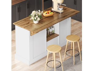 Desserte de cuisine avec 1 tiroir, 3 tiroirs verticaux, étagères réglables et plateau rabattable, 150 × 65 × 80 cm