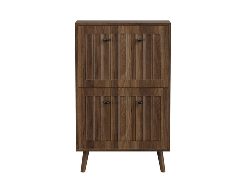  Meuble à chaussures 60x24x95 cm – design vintage – 2 abattants aux motifs persiennes – noyer foncé  - Conforama A