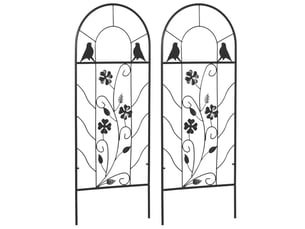 Treillis métallique décoratif - ensemble de 2 - 38x98 cm - noir - décoration oiseaux et trèfles