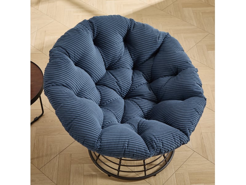  Fauteuil papasan pivotant 360° en rotin pe bleu marine et marron, ø92x67 cm  - Conforama E