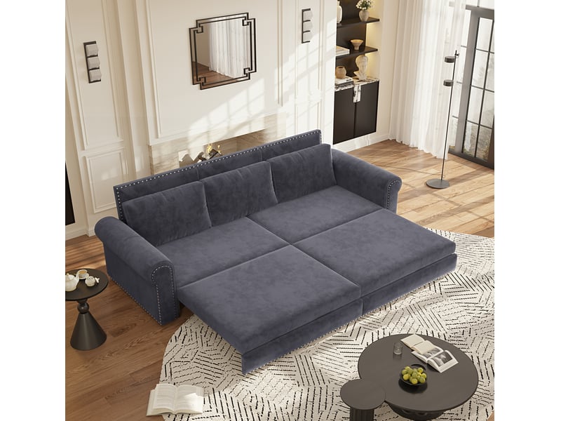  Canapé-lit modenvie convertible 3-en-1 3 places 238 x 90 x 98 cm velours gris  - Conforama D