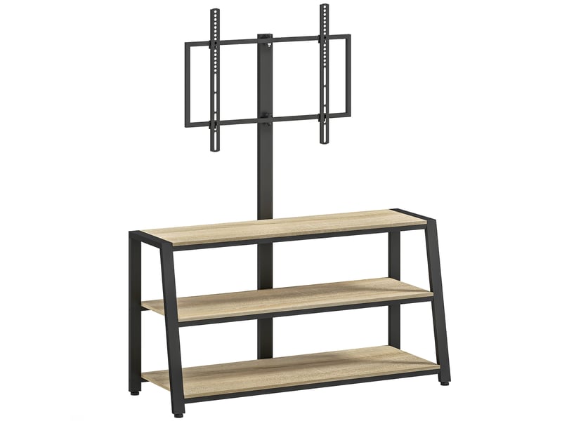 Meuble tv avec support pour téléviseurs de 32-70 pouces, étagères ouvertes, angle ajustable 35°, 108x41x135cm, effet bois naturel - Conforama B