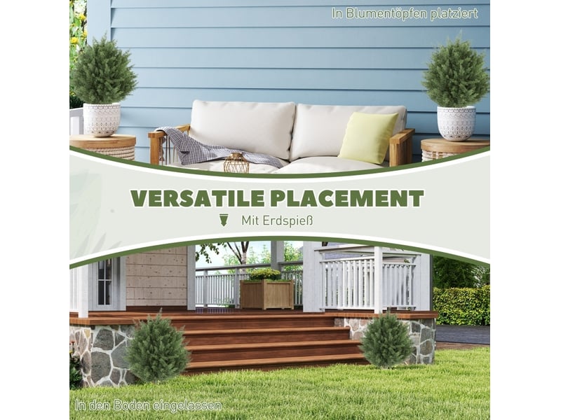  Lot de 2 plantes artificielles cyprès vertes uv, 387 feuilles, avec piquet, idéales pour terrasse et jardin  - Conforama D
