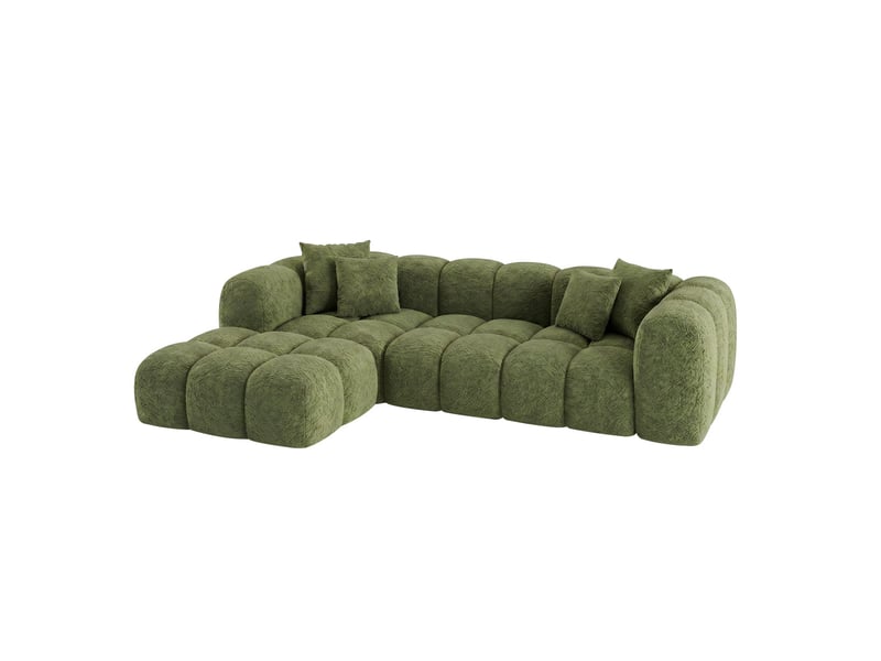 Canapé convertible angle gauche en bouclette vert - alba - morphea Alba Convertible - Conforama A