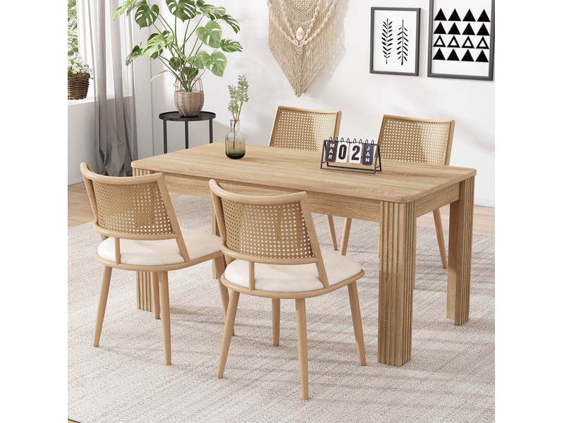  Lot de 4 chaises 50x48x80 cm, chaises de salle à manger, assise en pu, dossier en rotin, métal, beige et brun  - Conforama D