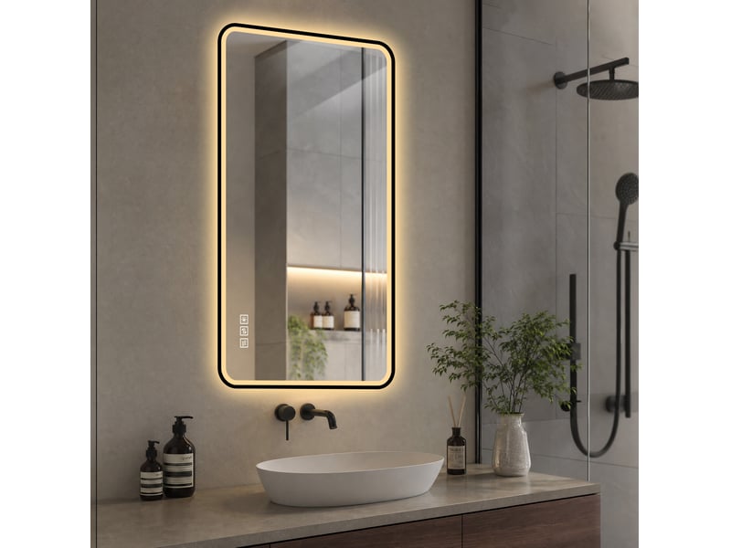  Miroir de salle de bains led 100 x 60 cm noir, aluminium, éclairage réglable et fonction antibuée  - Conforama E