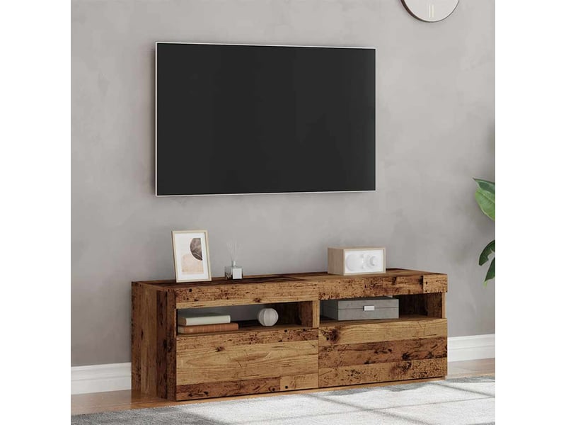  Lot de 2 meuble tv avec lumières led vieux bois bois d'ingénierie  - Conforama C