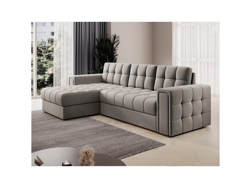  Canapé d'angle convertible kapitara beige réversible avec coffre de rangement  - Conforama E