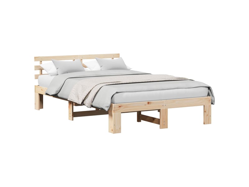  Lit double- lit adulte -  cadre de lit avec tête de lit naturel 135 x 190 cm pin massif  - Conforama A