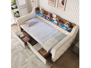 Lit avec rangement 90x190 cm COVREO coloris beige