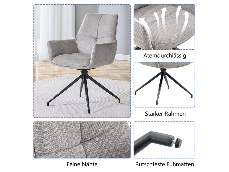  Lot de 2 chaises de salle à manger pivotantes à 360° en tissu gris W3658P391043 - Conforama E