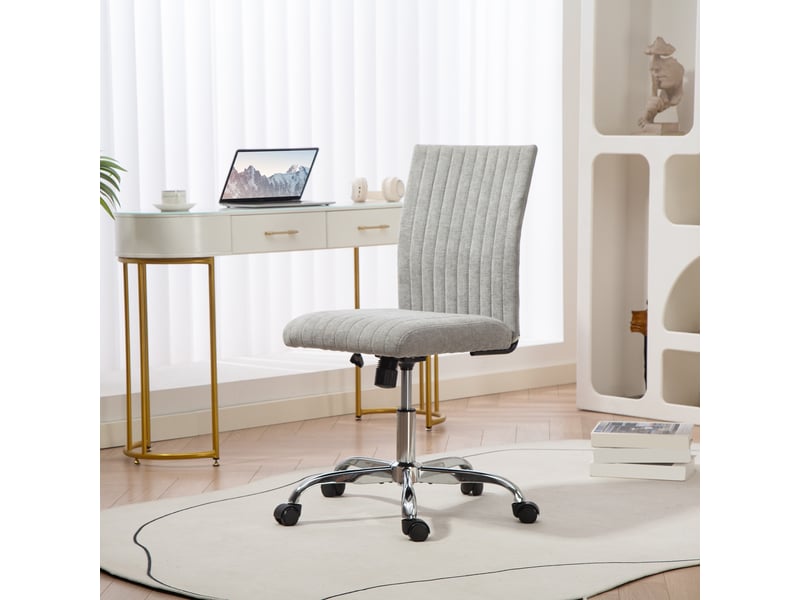  Chaise de bureau sans accoudoirs, hauteur réglable et siège pivotant, revêtement en tissu, gris  - Conforama D